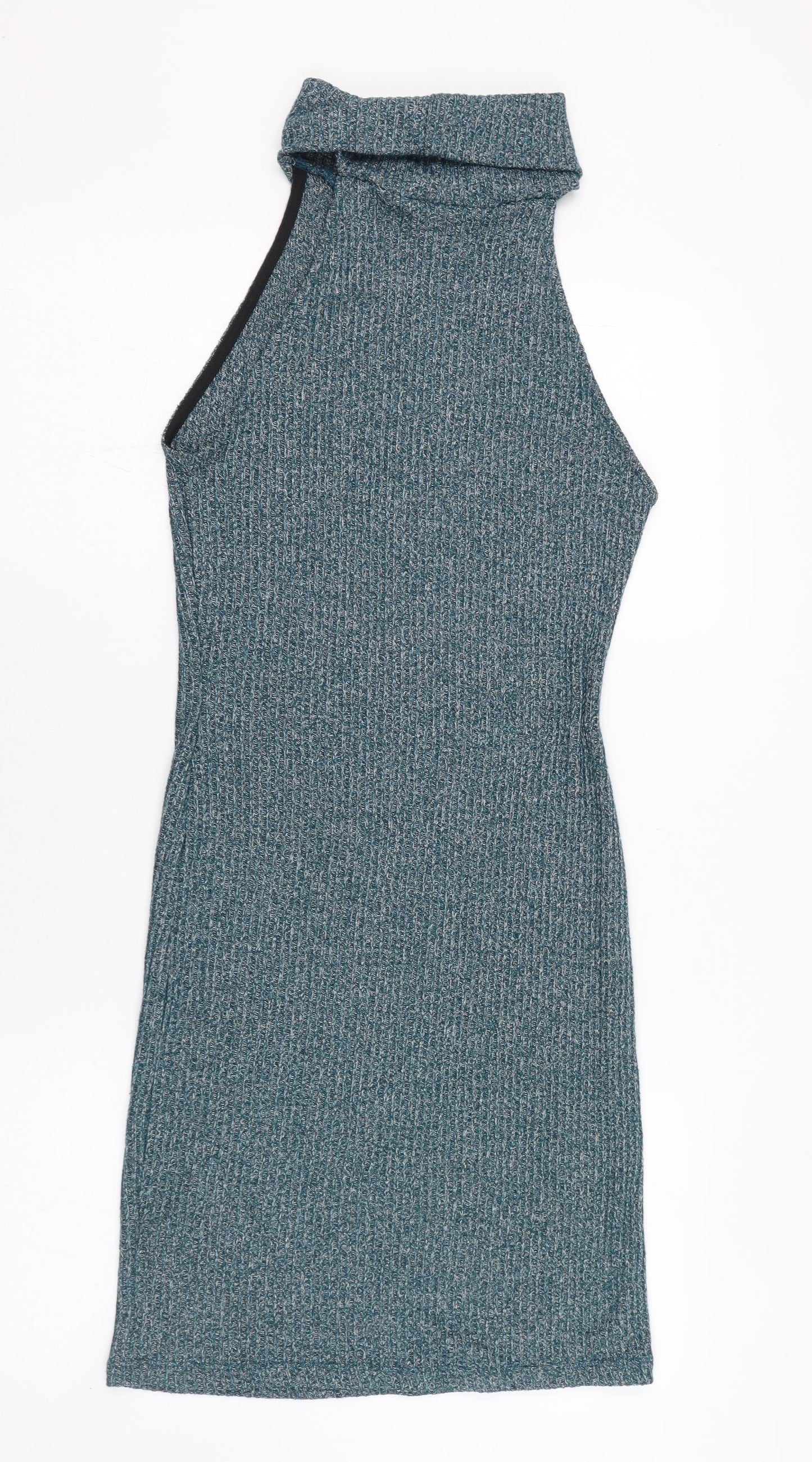 Topshop Womens Green  Polyester Pencil Dress  Size 10  Mock Neck Pullover