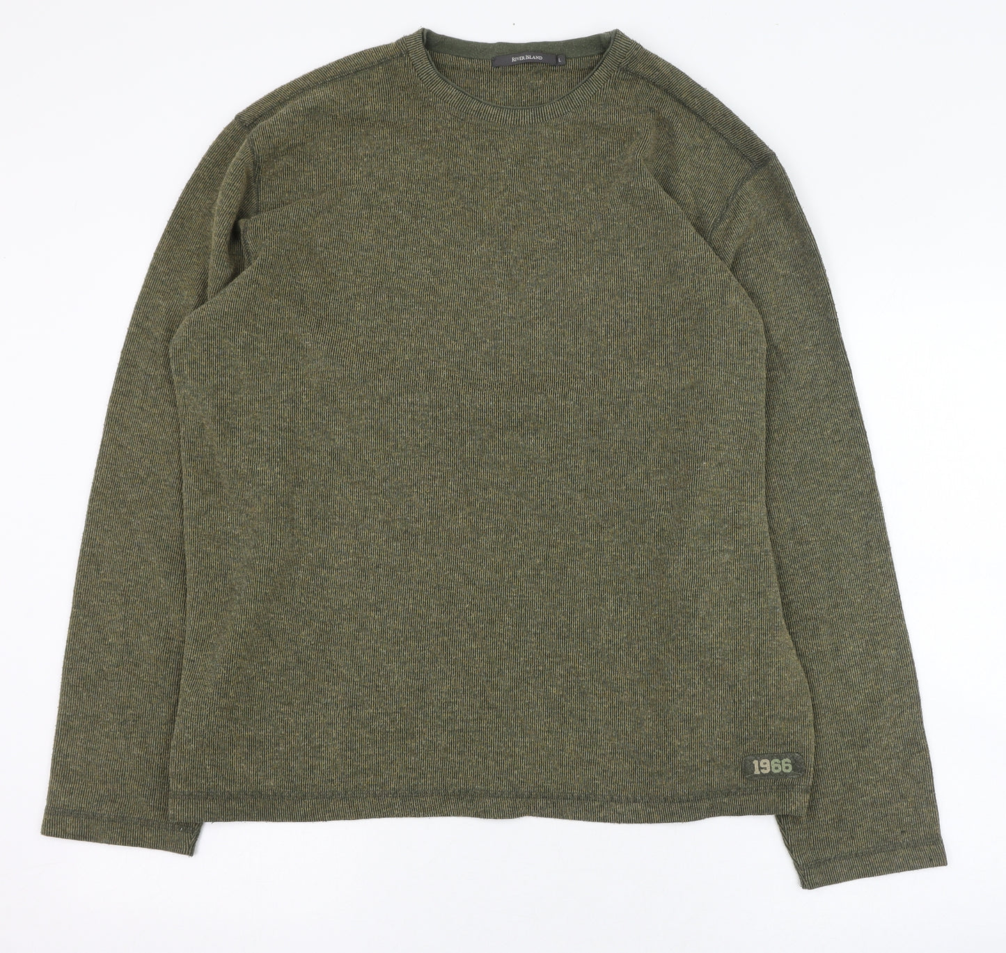River Island Mens Green Round Neck  Cotton Pullover Jumper Size L