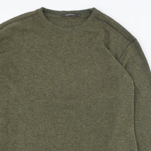 River Island Mens Green Round Neck  Cotton Pullover Jumper Size L