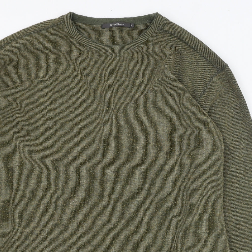 River Island Mens Green Round Neck  Cotton Pullover Jumper Size L