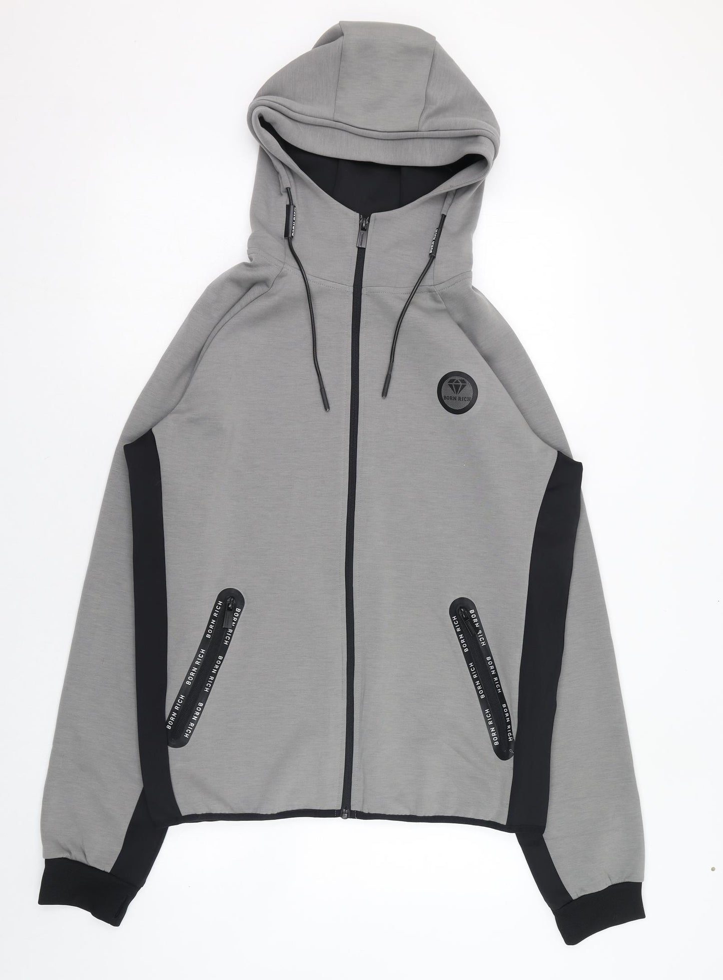 Born Rich Mens Grey  Polyester Full Zip Hoodie Size L