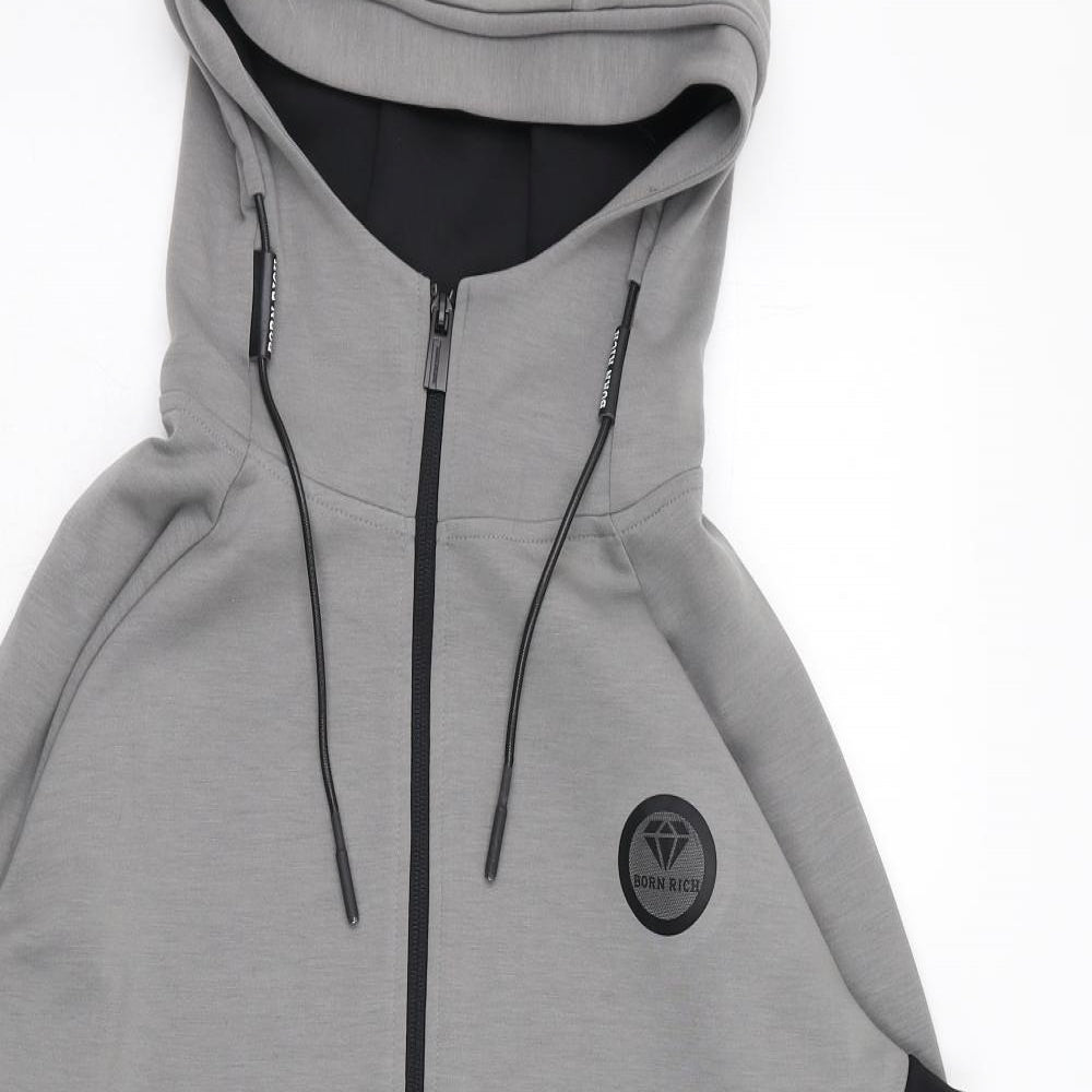Born Rich Mens Grey  Polyester Full Zip Hoodie Size L