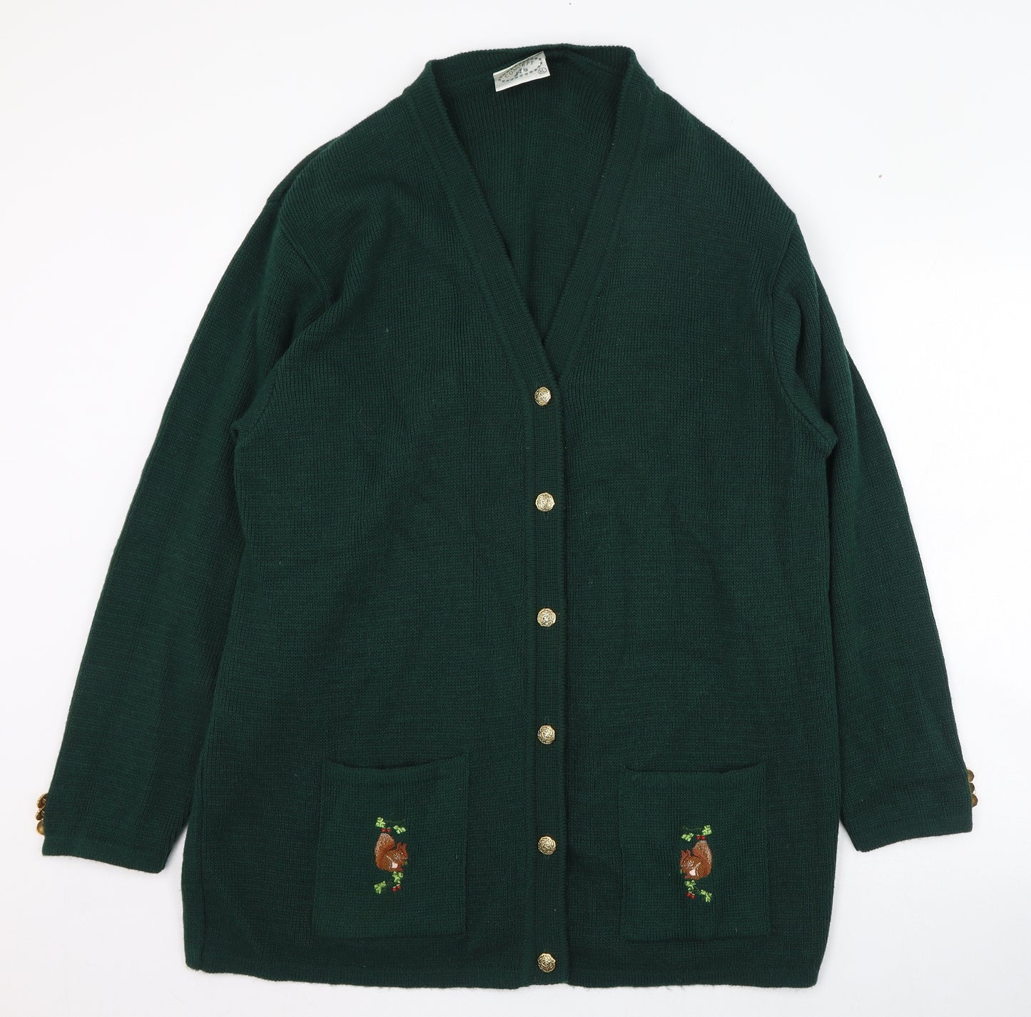 Concept Womens Green V-Neck  Acrylic Cardigan Jumper Size XL   - Squirrel