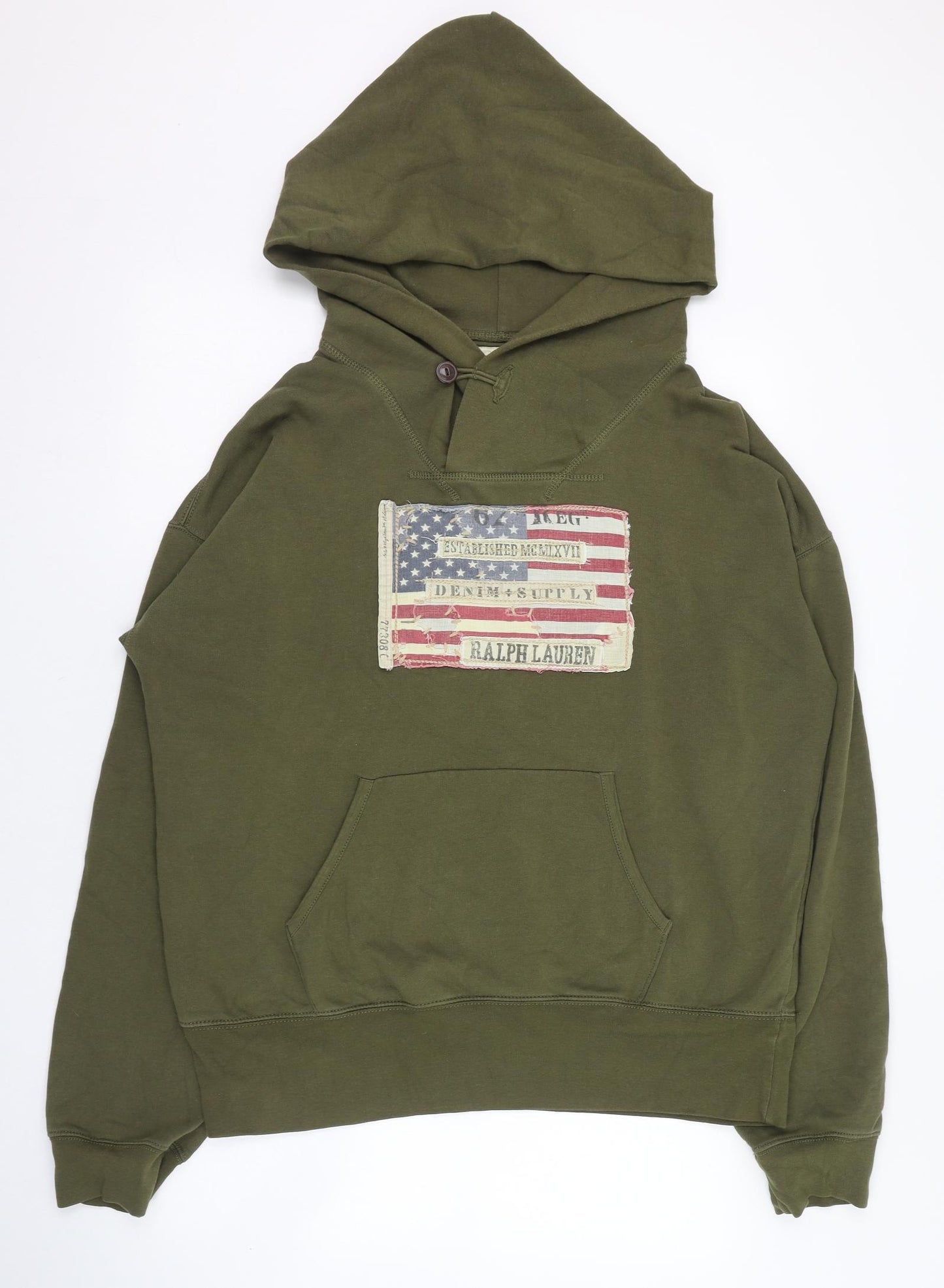 Ralph Lauren Mens Green  Cotton Pullover Hoodie Size L