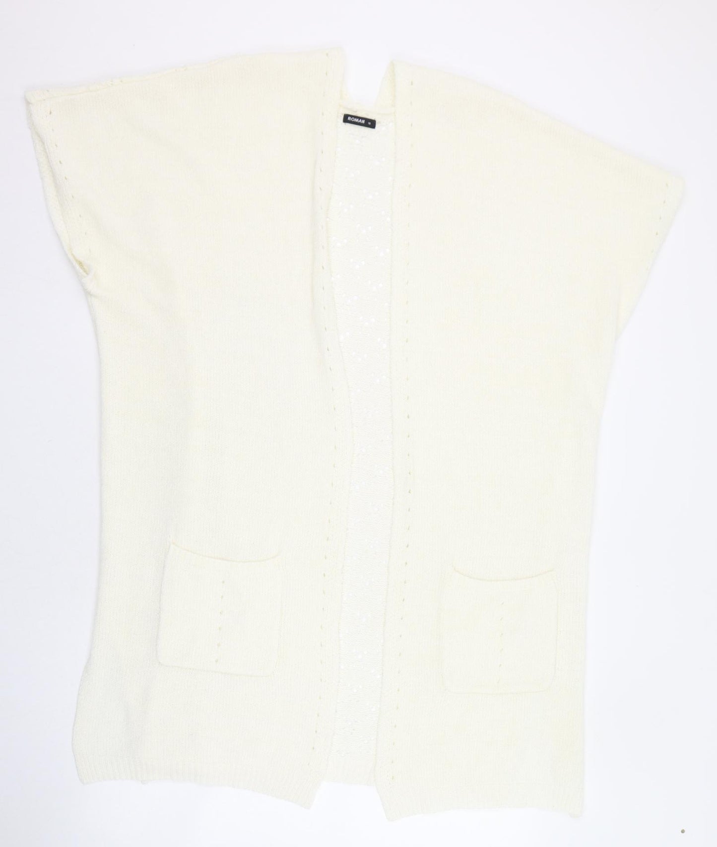 Roman Womens Ivory Square Neck  Acrylic Cardigan Jumper Size 18