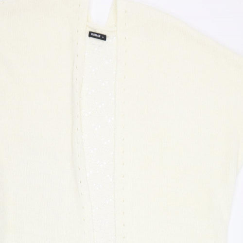 Roman Womens Ivory Square Neck  Acrylic Cardigan Jumper Size 18