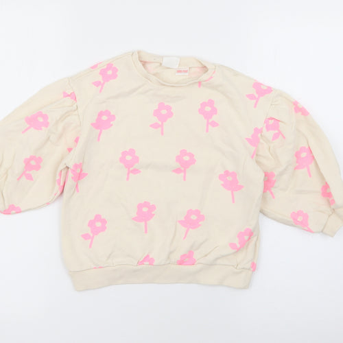Zara Girls Ivory Floral Cotton Pullover Sweatshirt Size 3-4 Years