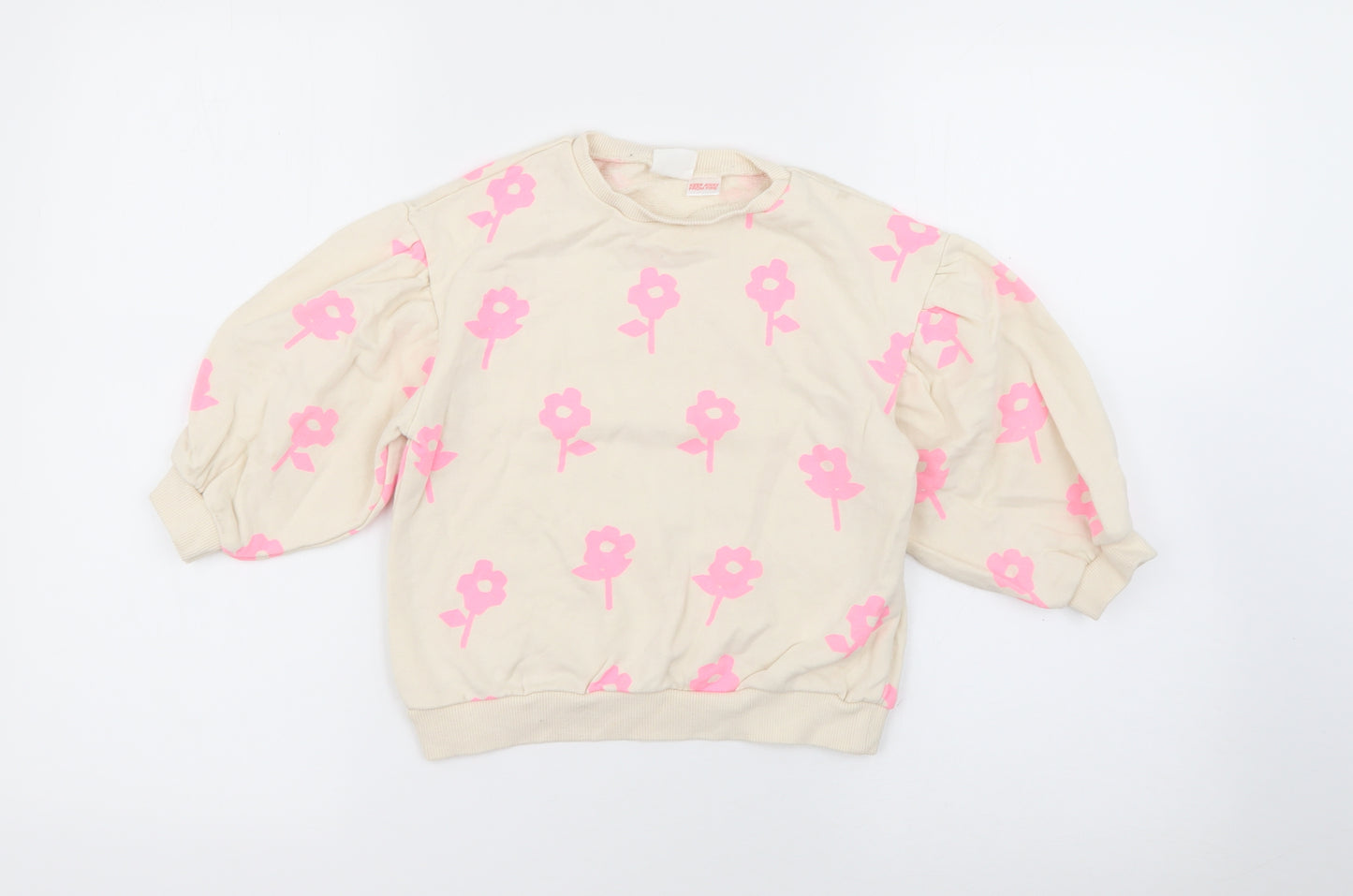 Zara Girls Ivory Floral Cotton Pullover Sweatshirt Size 3-4 Years