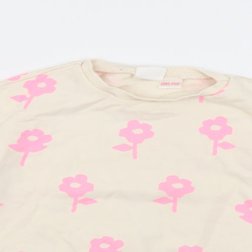 Zara Girls Ivory Floral Cotton Pullover Sweatshirt Size 3-4 Years