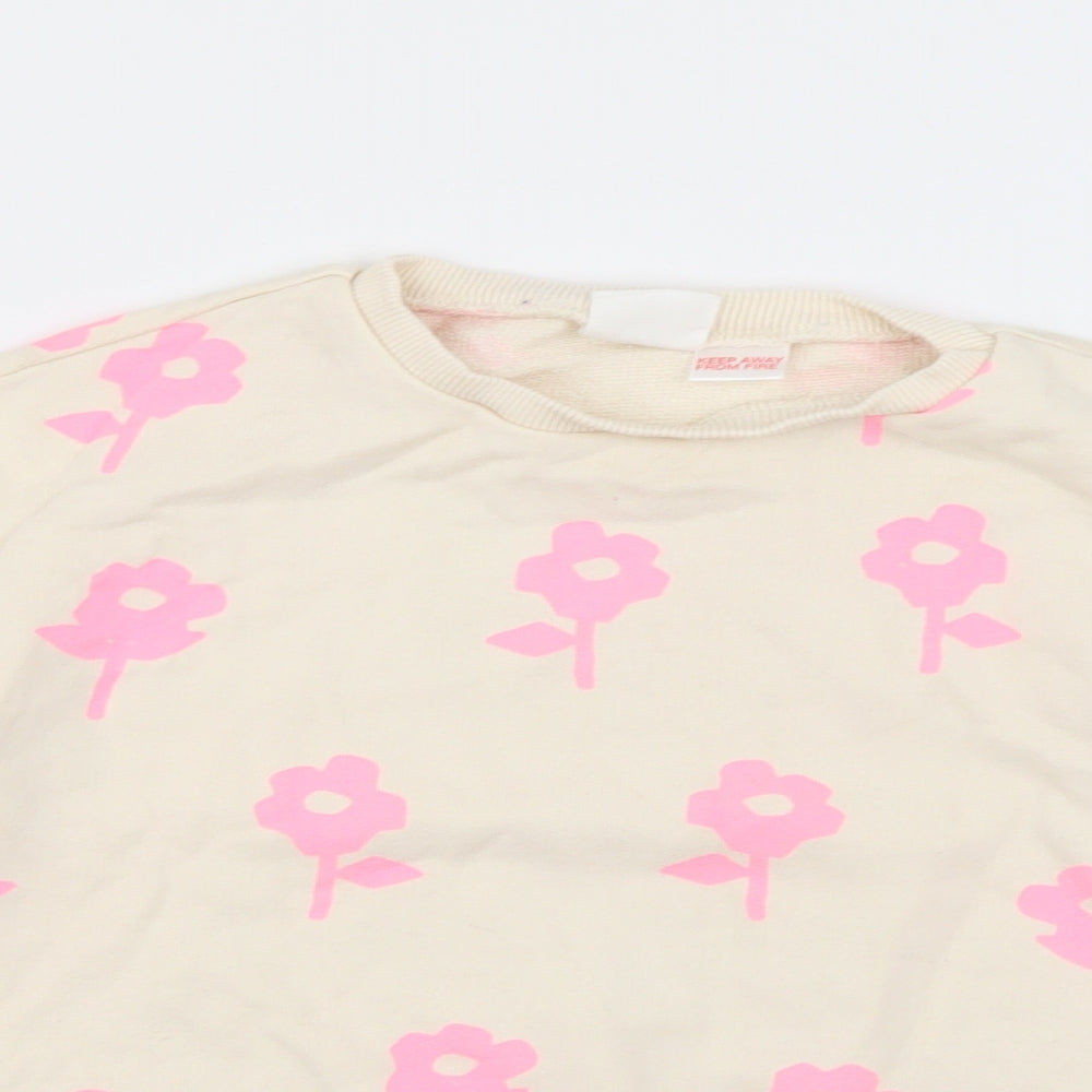 Zara Girls Ivory Floral Cotton Pullover Sweatshirt Size 3-4 Years