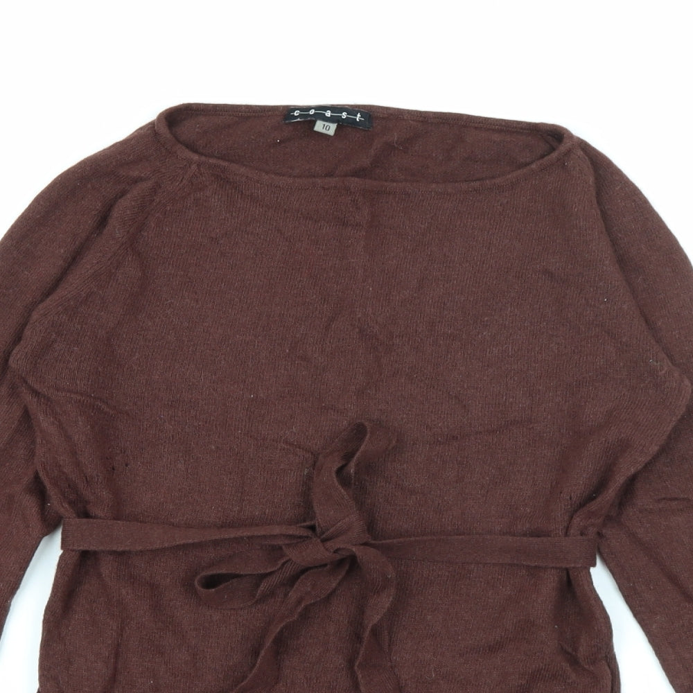 Coast Womens Brown Scoop Neck  Cashmere Pullover Jumper Size 10
