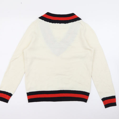 CLAUDIE PIERLOT Womens White V-Neck  Wool Pullover Jumper Size 8