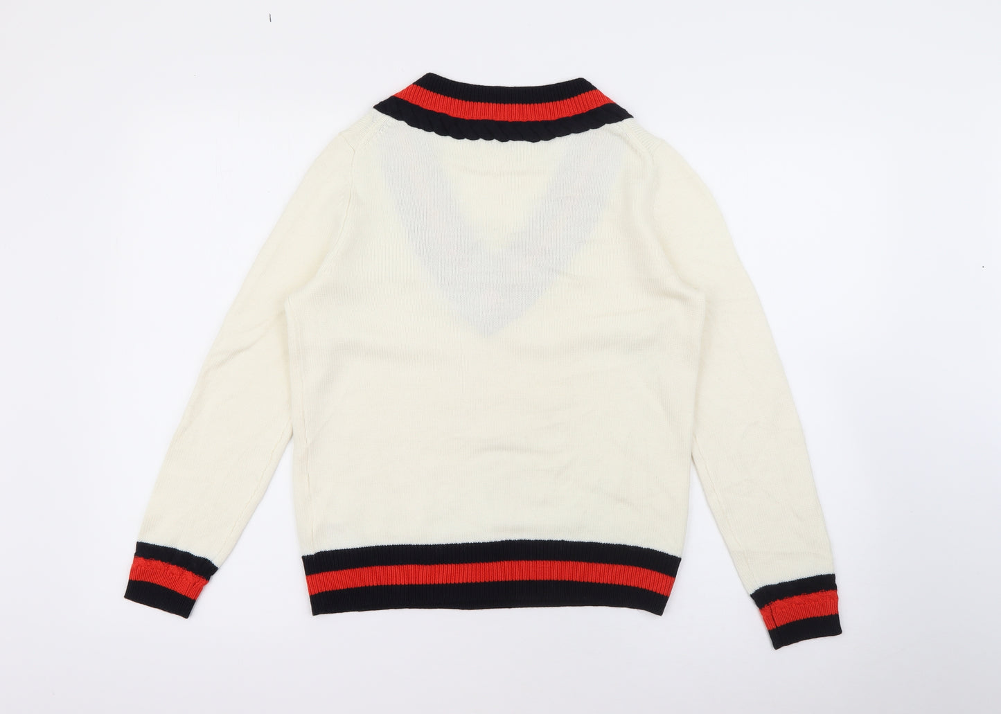 CLAUDIE PIERLOT Womens White V-Neck  Wool Pullover Jumper Size 8