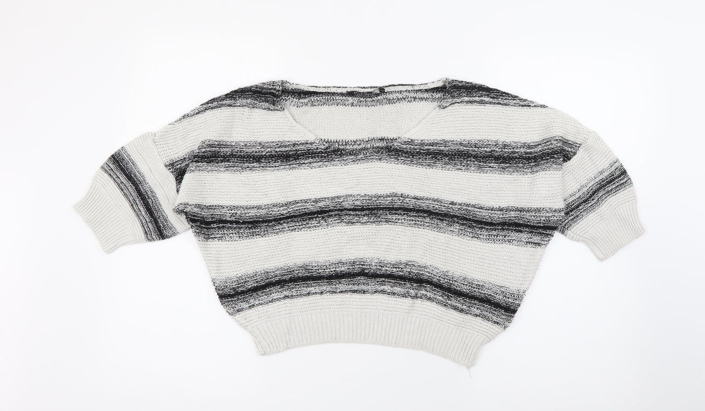 Miso Womens Ivory Scoop Neck Striped Acrylic Pullover Jumper Size 6