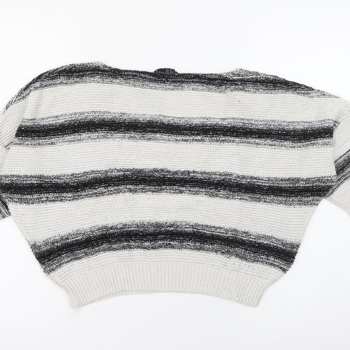 Miso Womens Ivory Scoop Neck Striped Acrylic Pullover Jumper Size 6