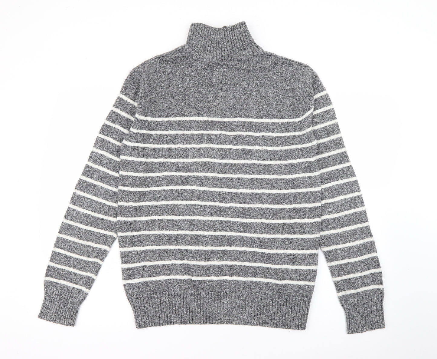 American Eagle  Mens Grey High Neck Striped Cotton Pullover Jumper Size M