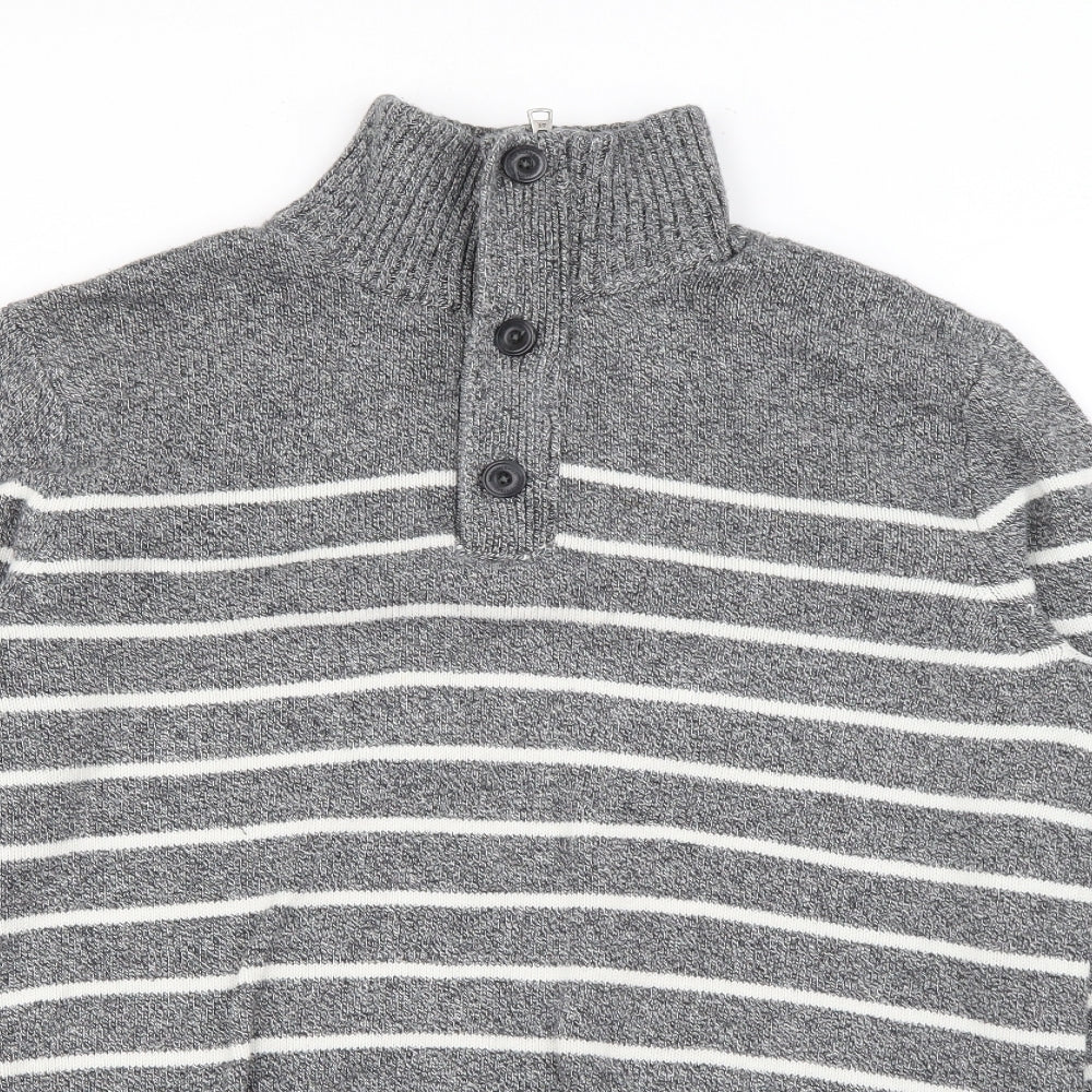 American Eagle  Mens Grey High Neck Striped Cotton Pullover Jumper Size M