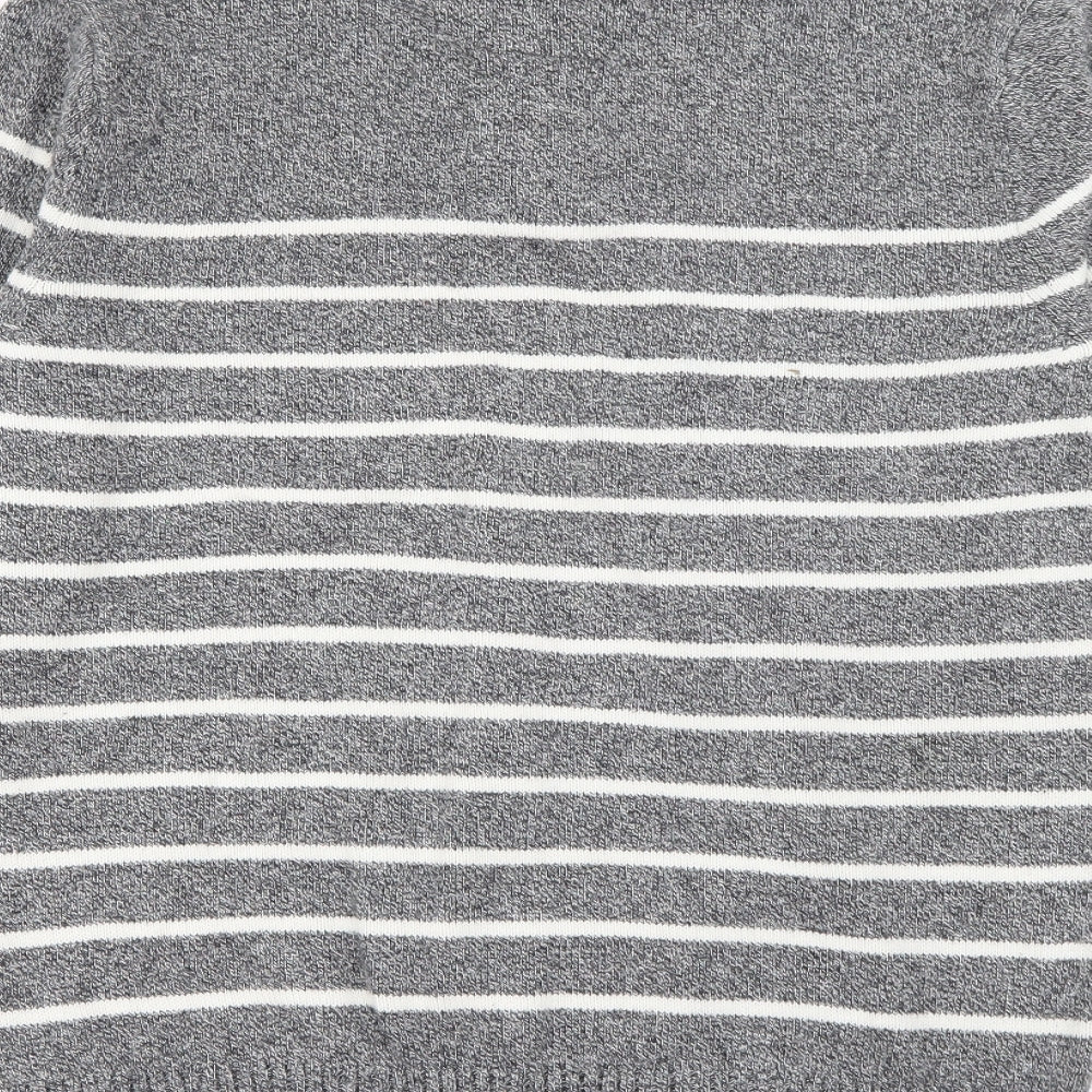 American Eagle  Mens Grey High Neck Striped Cotton Pullover Jumper Size M