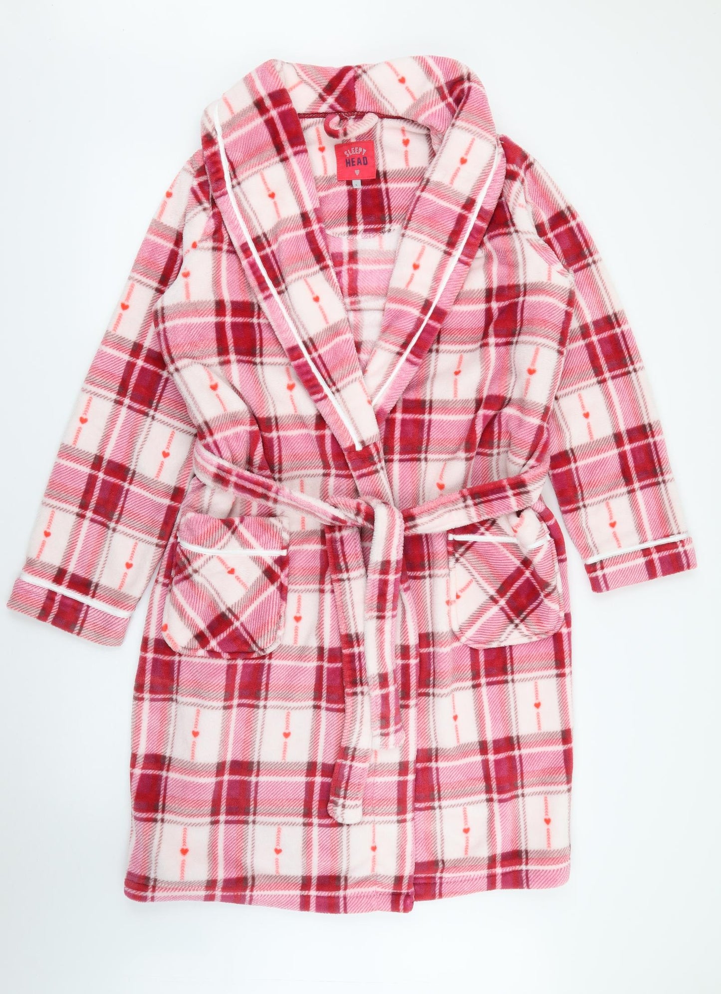 TU Womens Pink Plaid Polyester Top Robe Size L  Tie