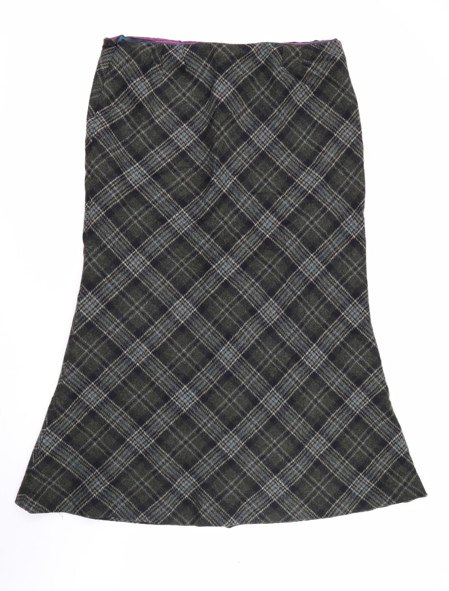 Boden Womens Green Plaid Wool Trumpet Skirt Size 20   Zip - Tweed