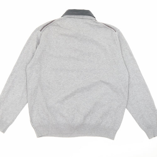NEXT Mens Grey Collared Striped Cotton Pullover Jumper Size L