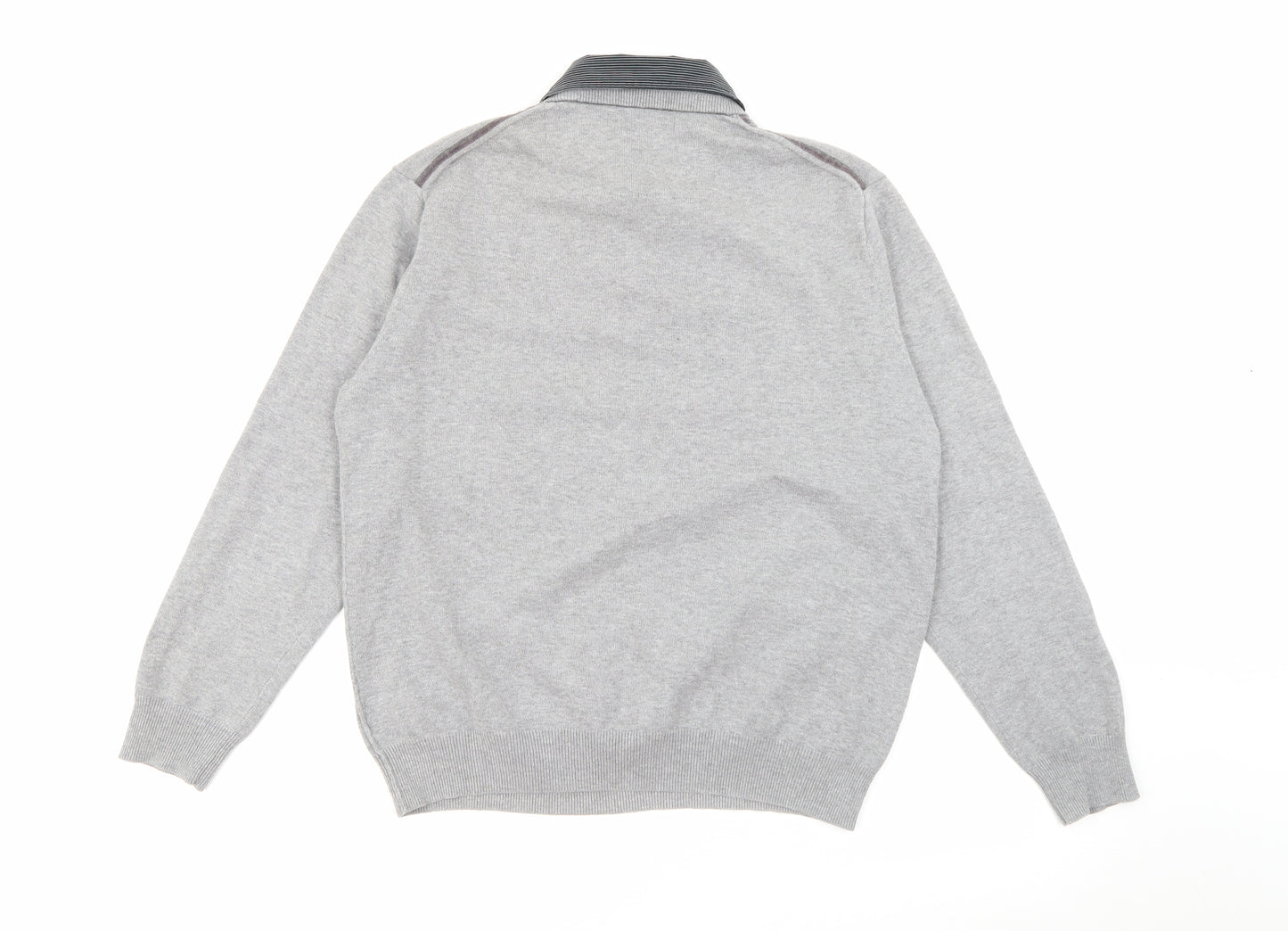 NEXT Mens Grey Collared Striped Cotton Pullover Jumper Size L
