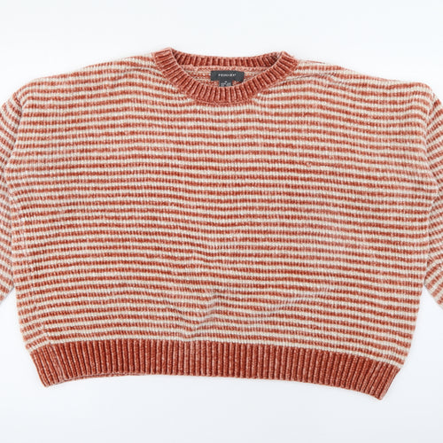 Primark Womens Orange Collared Striped Polyester Pullover Jumper Size M