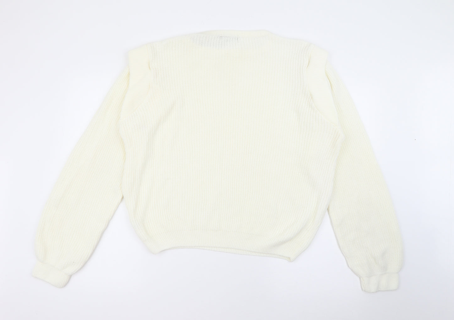 PRETTYLITTLETHING Womens White Scoop Neck  Acrylic Pullover Jumper Size L
