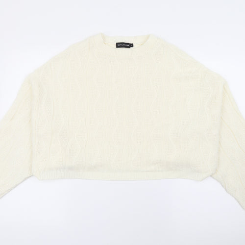 PRETTYLITTLETHING Womens Ivory Crew Neck  Acrylic Pullover Jumper Size L