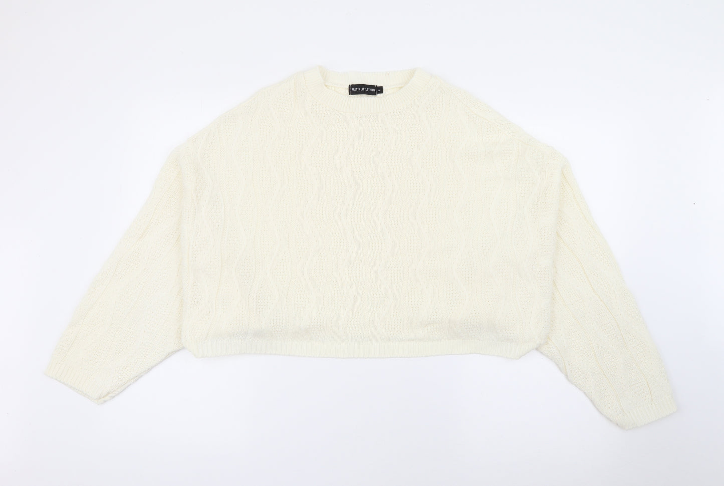 PRETTYLITTLETHING Womens Ivory Crew Neck  Acrylic Pullover Jumper Size L