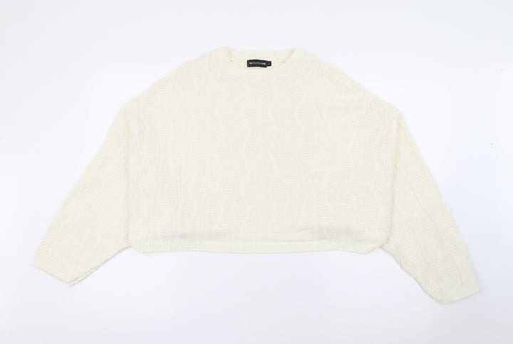 PRETTYLITTLETHING Womens Ivory Crew Neck  Acrylic Pullover Jumper Size L