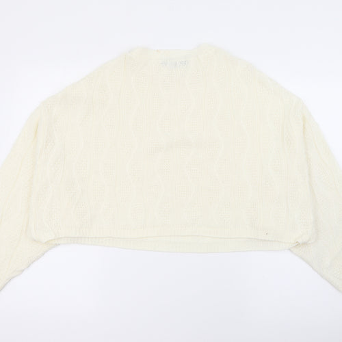 PRETTYLITTLETHING Womens Ivory Crew Neck  Acrylic Pullover Jumper Size L