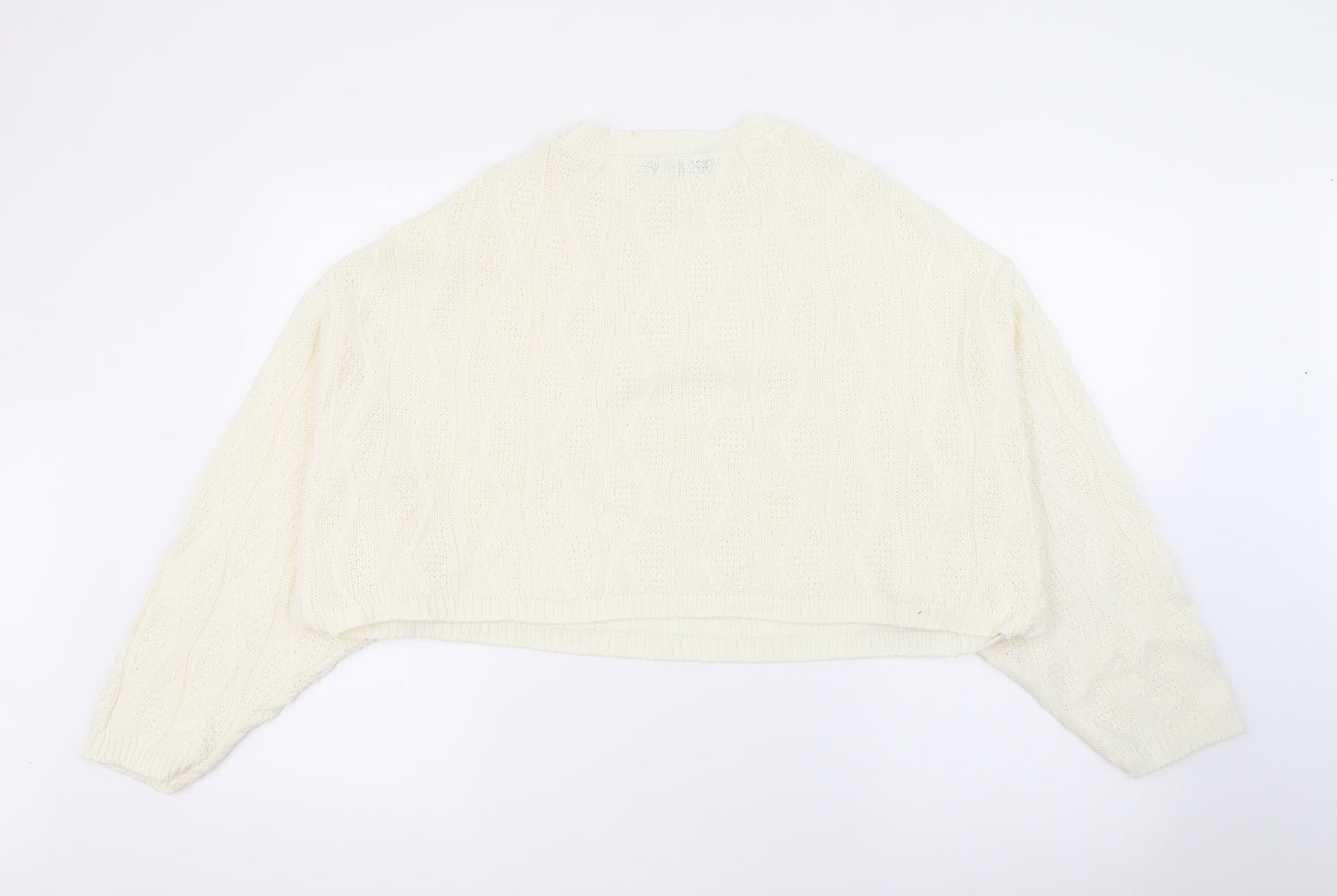 PRETTYLITTLETHING Womens Ivory Crew Neck  Acrylic Pullover Jumper Size L