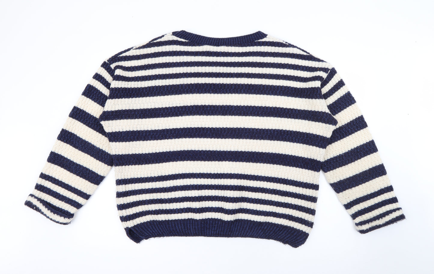 New Look Womens Blue Crew Neck Striped Acrylic Pullover Jumper Size 16