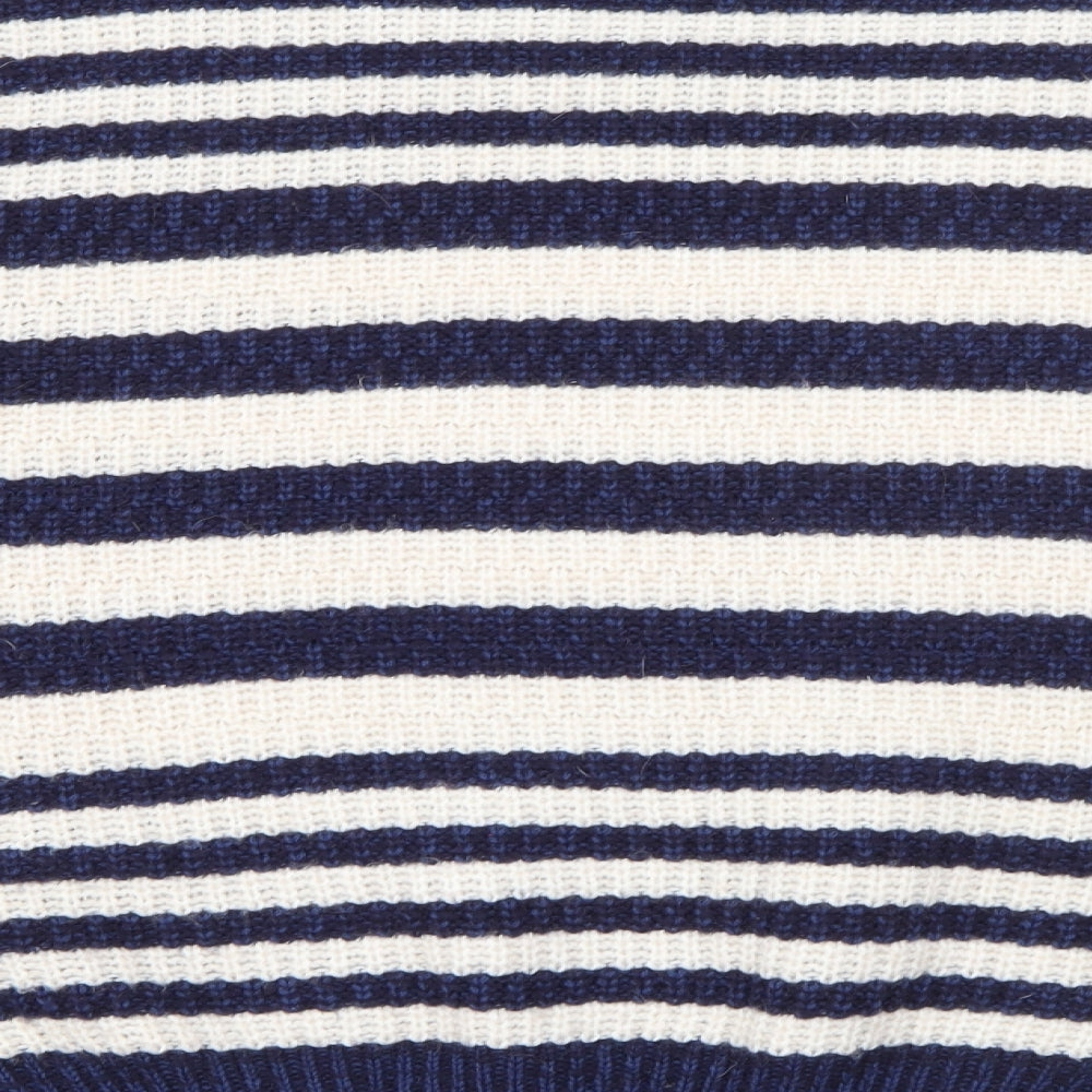 New Look Womens Blue Crew Neck Striped Acrylic Pullover Jumper Size 16