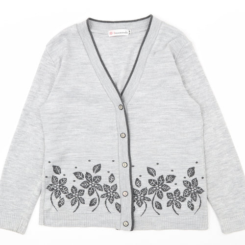 Beaumonde Womens Grey V-Neck Floral Acrylic Cardigan Jumper Size S   - S/M