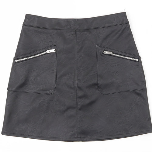 F&F Girls Black  Polyurethane A-Line Skirt Size 10-11 Years  Regular Zip