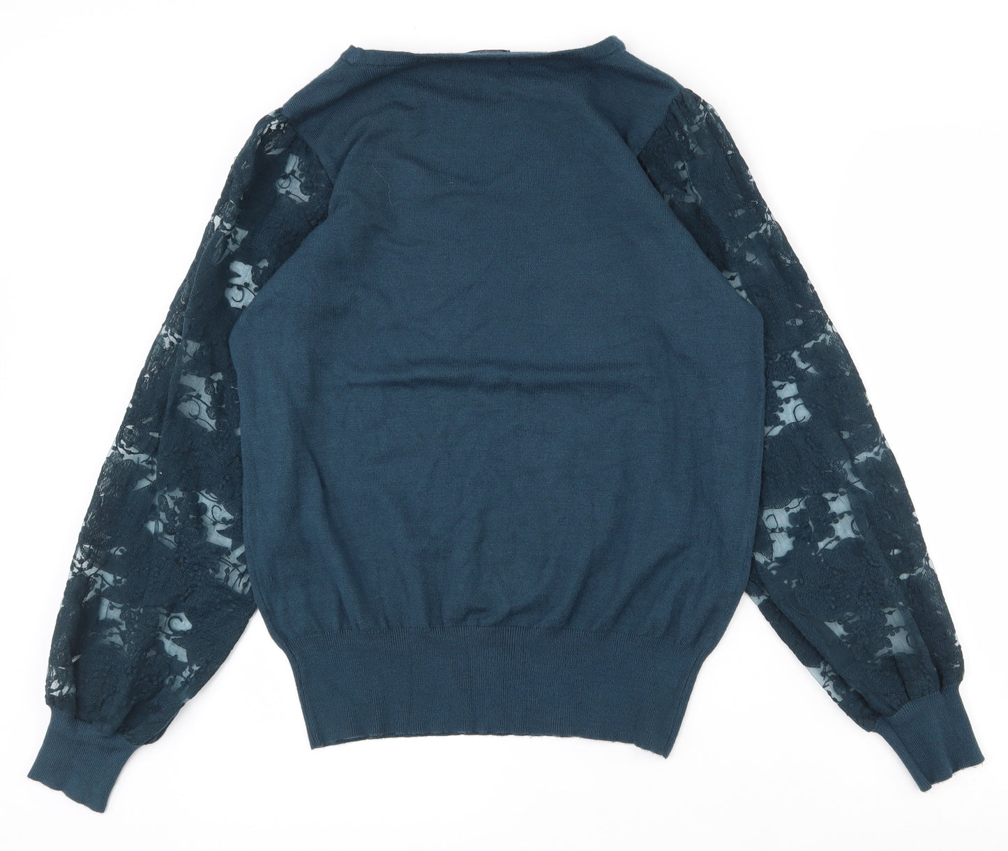 F&F Womens Green Round Neck  Viscose Pullover Jumper Size 16   - Lace sleeves