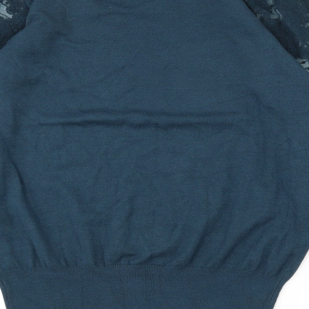 F&F Womens Green Round Neck  Viscose Pullover Jumper Size 16   - Lace sleeves