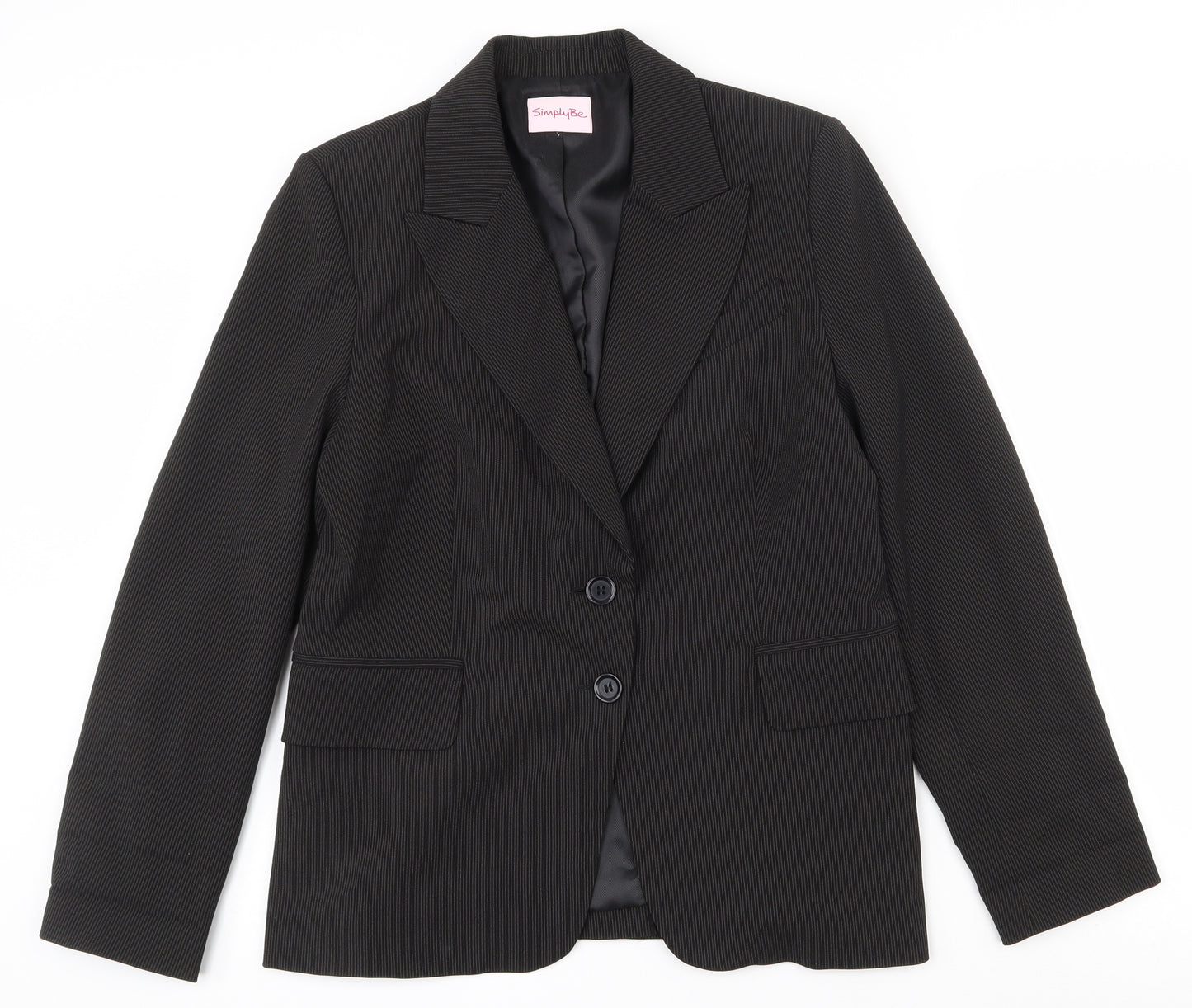 Simply Be Womens Black Striped Polyester Jacket Suit Jacket Size 14   - Shoulder pads