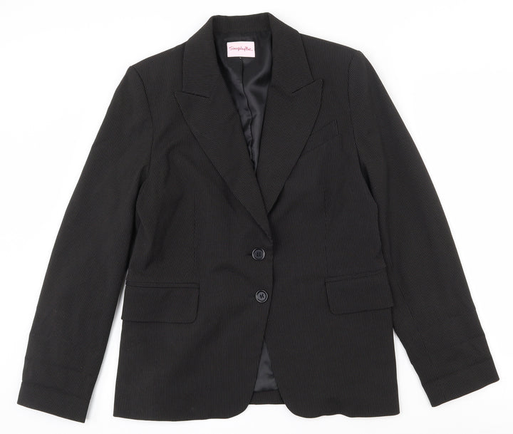 Simply Be Womens Black Striped Polyester Jacket Suit Jacket Size 14 - Shoulder pads