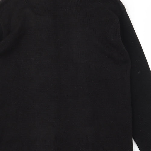 Qu7 Womens Black Boat Neck  Acrylic Pullover Jumper Size M   - M/L Jumper/Cardigan 2 in 1