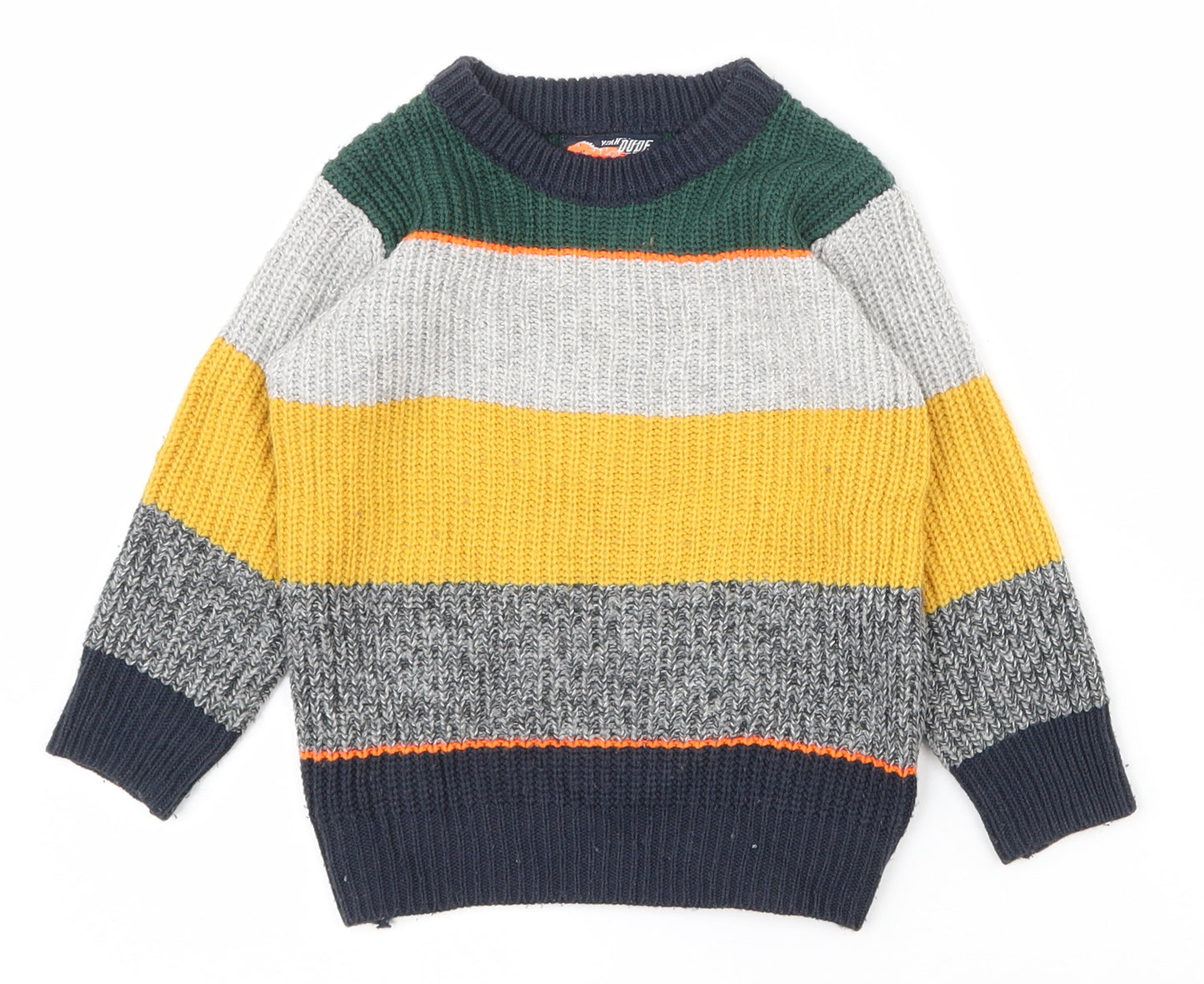 F&F Boys Multicoloured Crew Neck Striped Acrylic Pullover Jumper Size 2-3 Years  Pullover