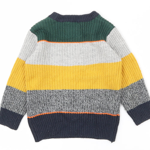 F&F Boys Multicoloured Crew Neck Striped Acrylic Pullover Jumper Size 2-3 Years  Pullover