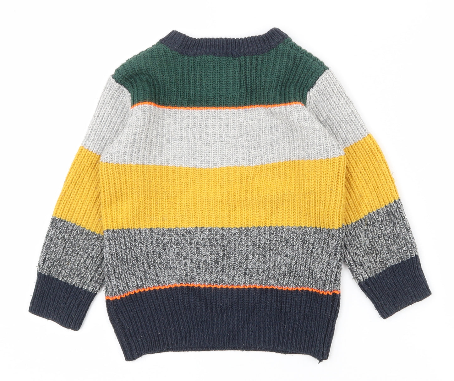 F&F Boys Multicoloured Crew Neck Striped Acrylic Pullover Jumper Size 2-3 Years  Pullover