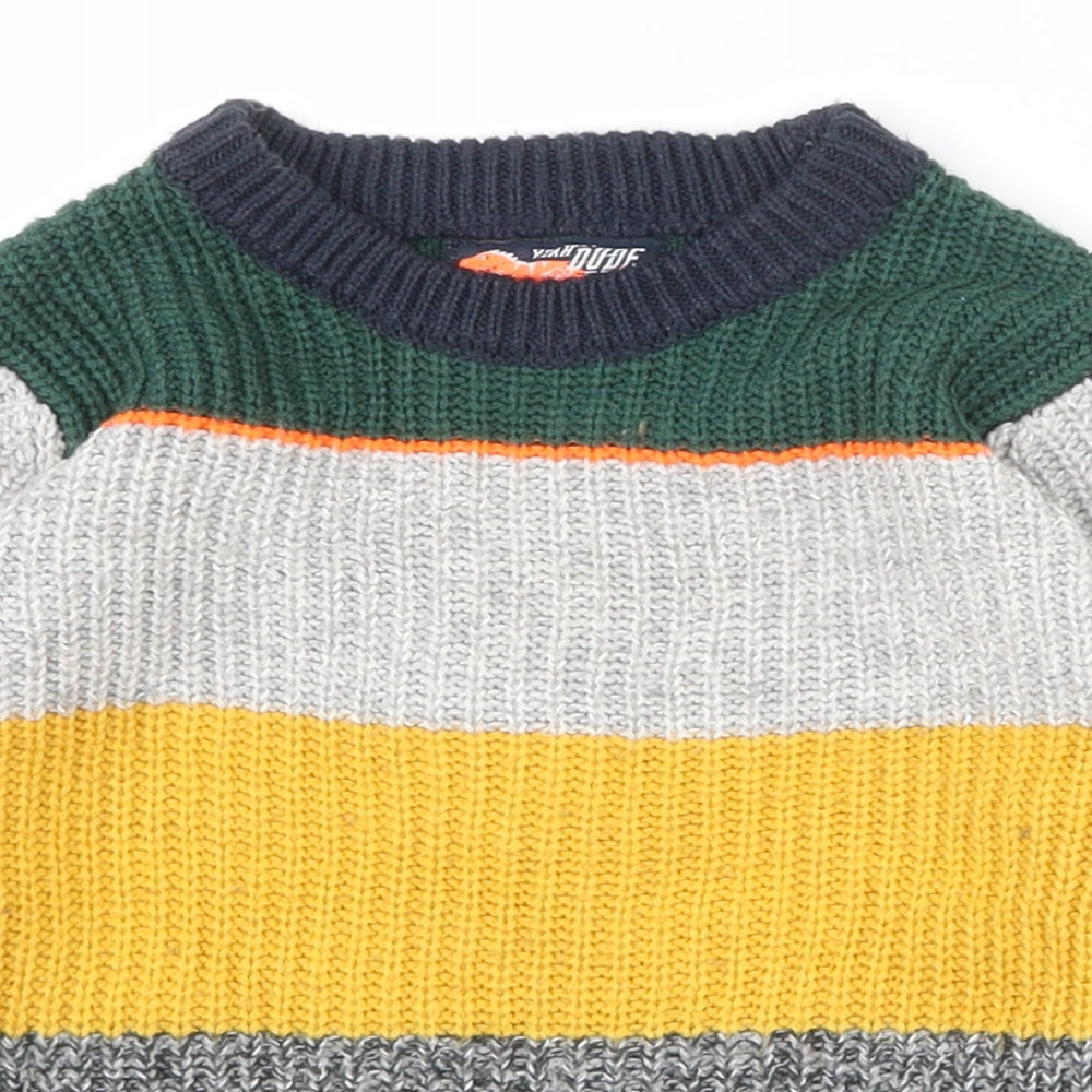 F&F Boys Multicoloured Crew Neck Striped Acrylic Pullover Jumper Size 2-3 Years  Pullover