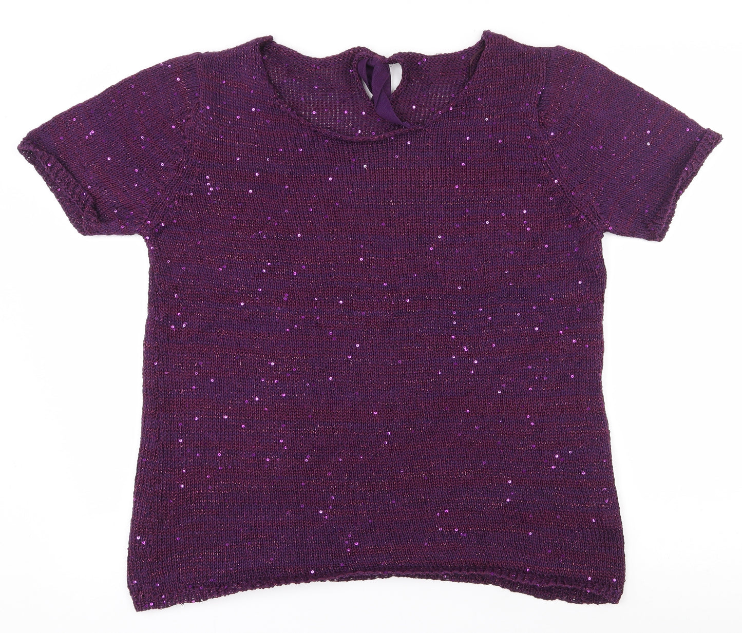 TU Womens Purple Scoop Neck  Polyester Pullover Jumper Size 20   - Tie at back neckline
