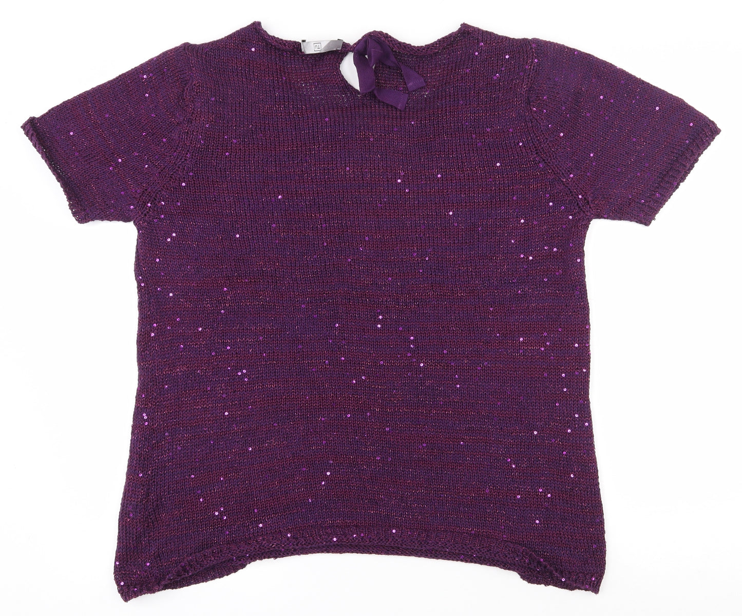 TU Womens Purple Scoop Neck  Polyester Pullover Jumper Size 20   - Tie at back neckline