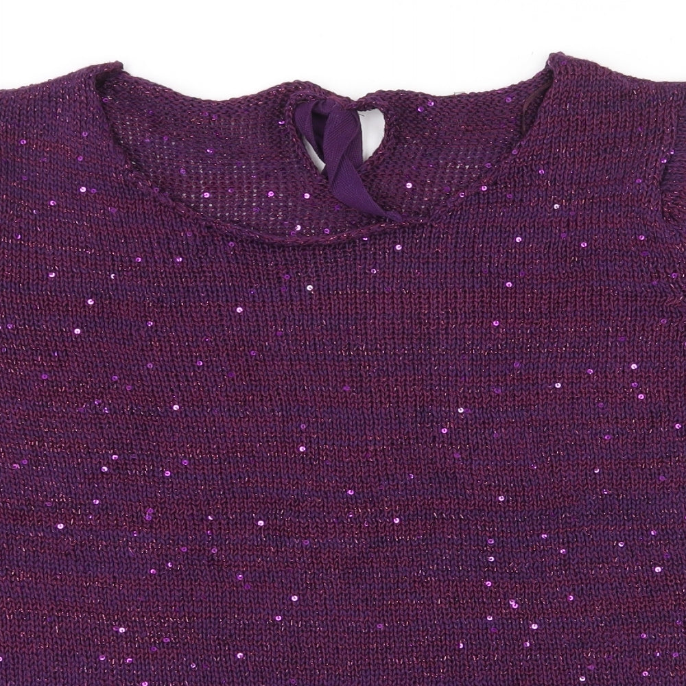 TU Womens Purple Scoop Neck  Polyester Pullover Jumper Size 20   - Tie at back neckline