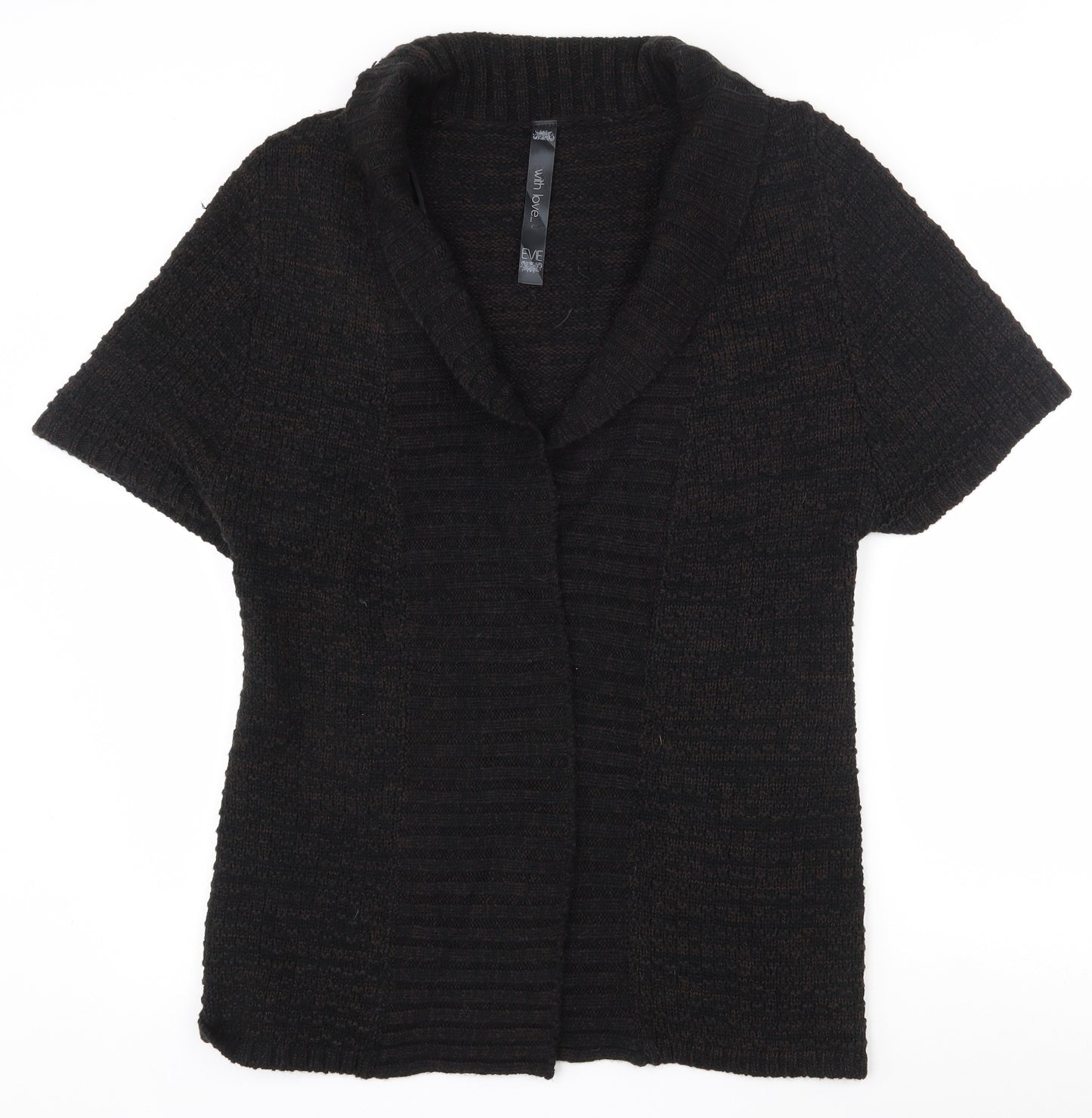 Peacocks Womens Black V-Neck  Acrylic Cardigan Jumper Size 10   - Belt loops, Belt not included